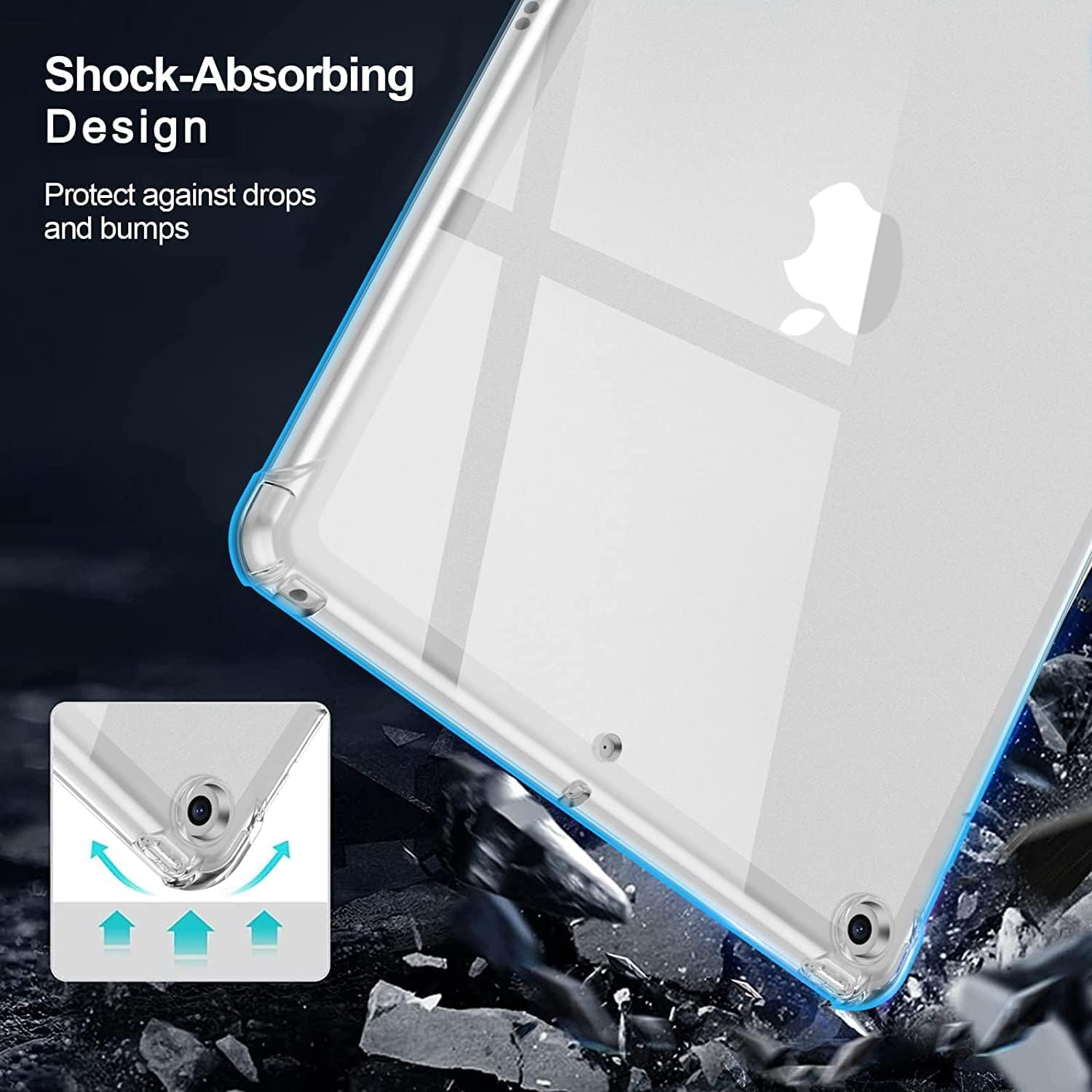 (DV) Silicone Gel Bumper Case for Apple iPad 10.2" 2019/2020/2021 (7th/8th/9th) Generations - Slim Back Shell Soft Transparent Cover