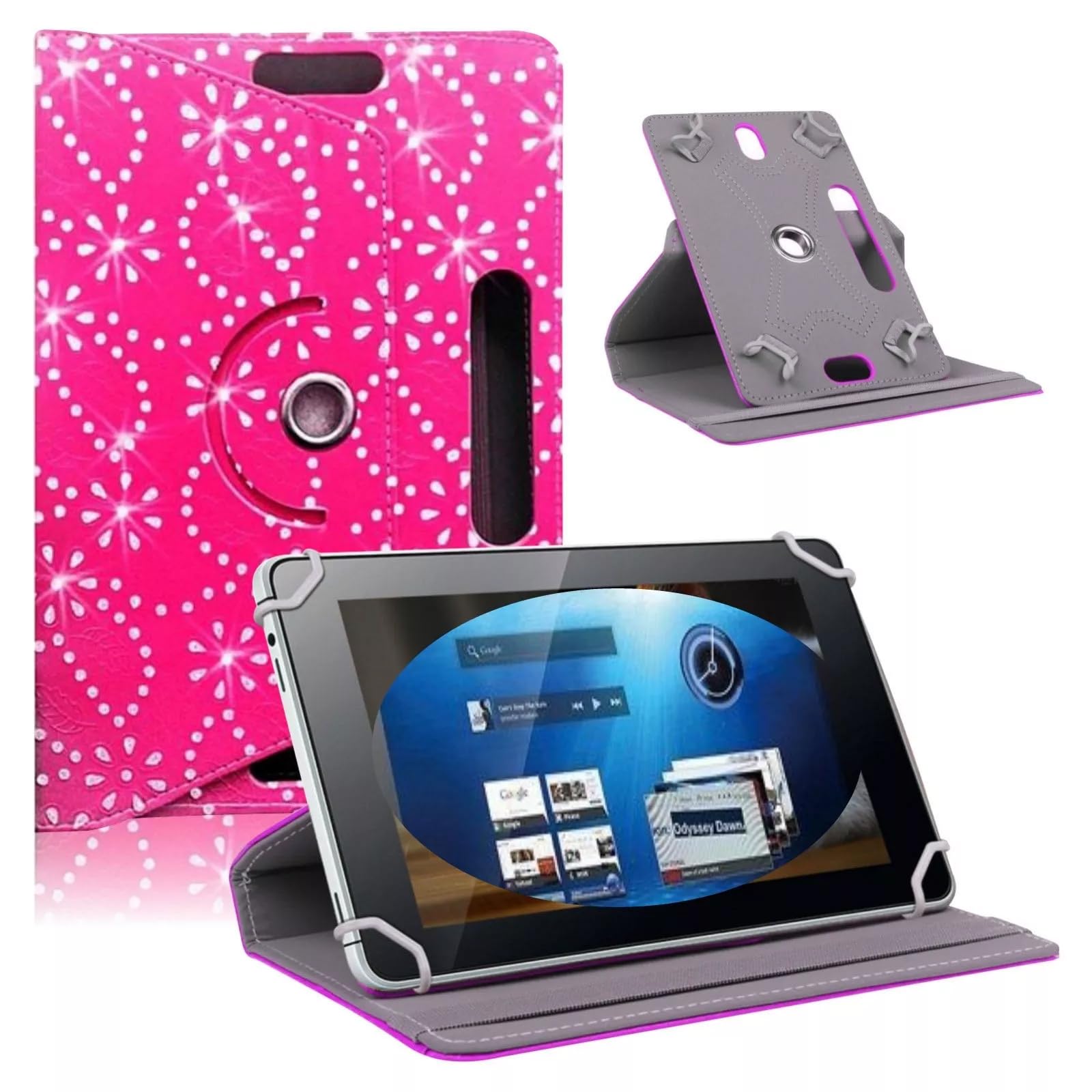Universal 7-8 Inch Tablet Case Cover, Floral Pattern Leather 360° Rotating Case Fits for ALL 7" Inch