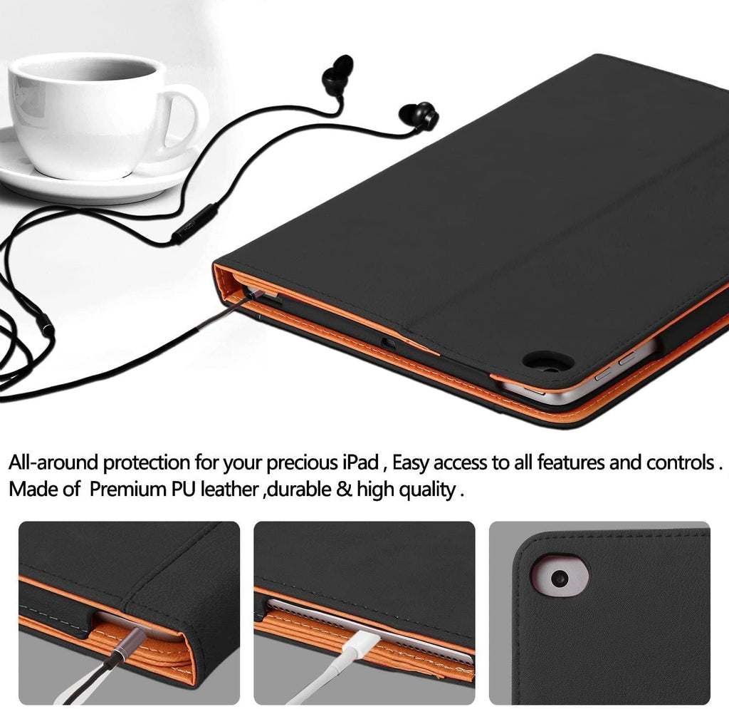 SU iPad Air 1/ Air 2 Case - Leather Stand Folio Case Cover for iPad Air 1/Air 2 (9.7 Inch Launched 2013/2014) Case with Multiple Viewing Angles, Document Card Pocket(All Black)