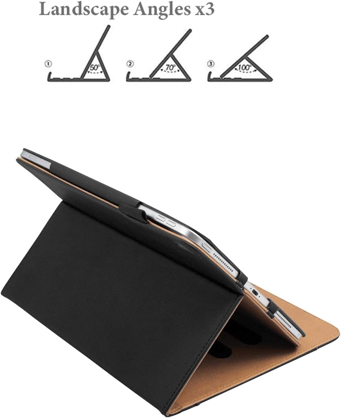 Black/Tan Leather Case for Apple iPad Air 1 (2013), iPad Air 2 (2014), iPad Pro 9.7 (2016) iPad 5th Generation 9.7” (2017) & iPad 6th Gen 9.7-inch (2018) Auto Wake/Sleep, Flip Folio luxury Cover