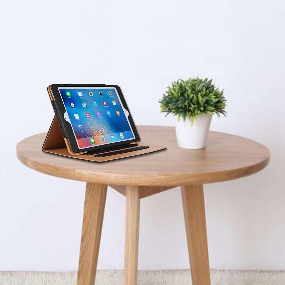 SU iPad Air 1/ Air 2 Case - Leather Stand Folio Case Cover for iPad Air 1/Air 2 (9.7 Inch Launched 2013/2014) Case with Multiple Viewing Angles, Document Card Pocket(All Black)