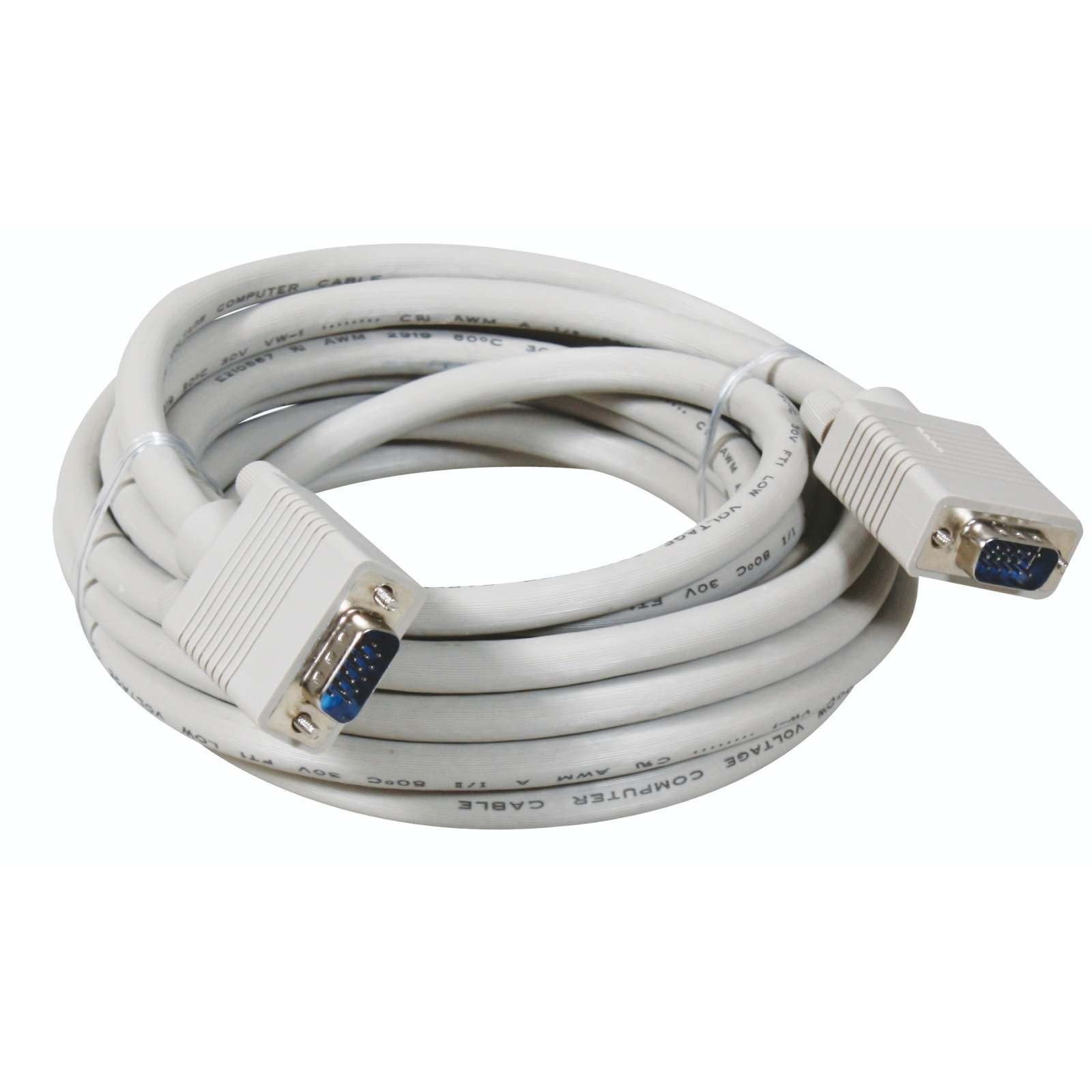 DV - 5 m – VGA Male to Male Cable for maximum quality, high-purity copper lines (Full HD, VGA to VGA, connects computer to screen, plasma TV & projector, 15-pin, monitor cable, White)