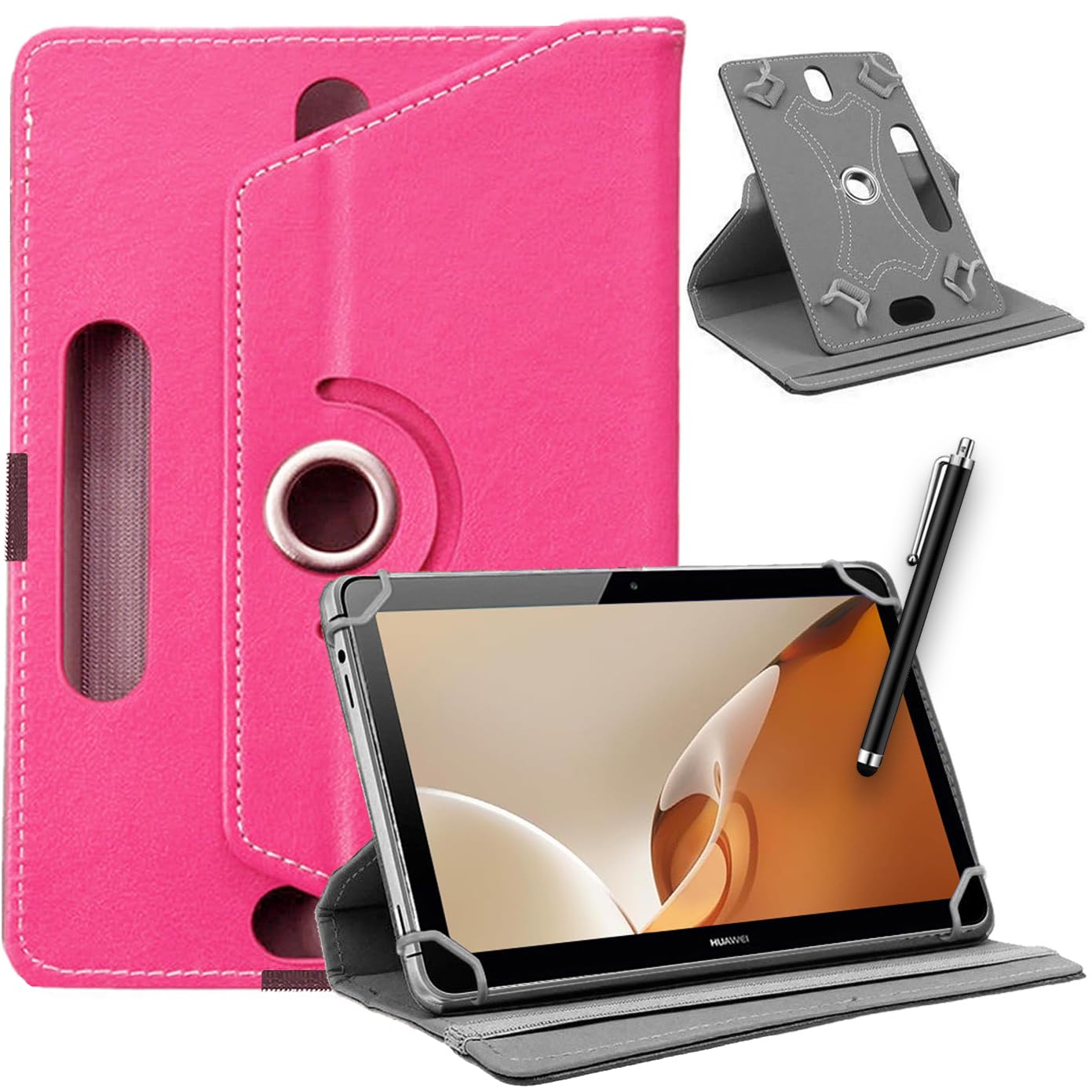SU 10 inch Tablet Case - Universal Stand Case Folio Cover Magic Leather 360° Rotating Case Fits for ALL 10 Inch & 10.1in Inch Tablets + Stylus Pen